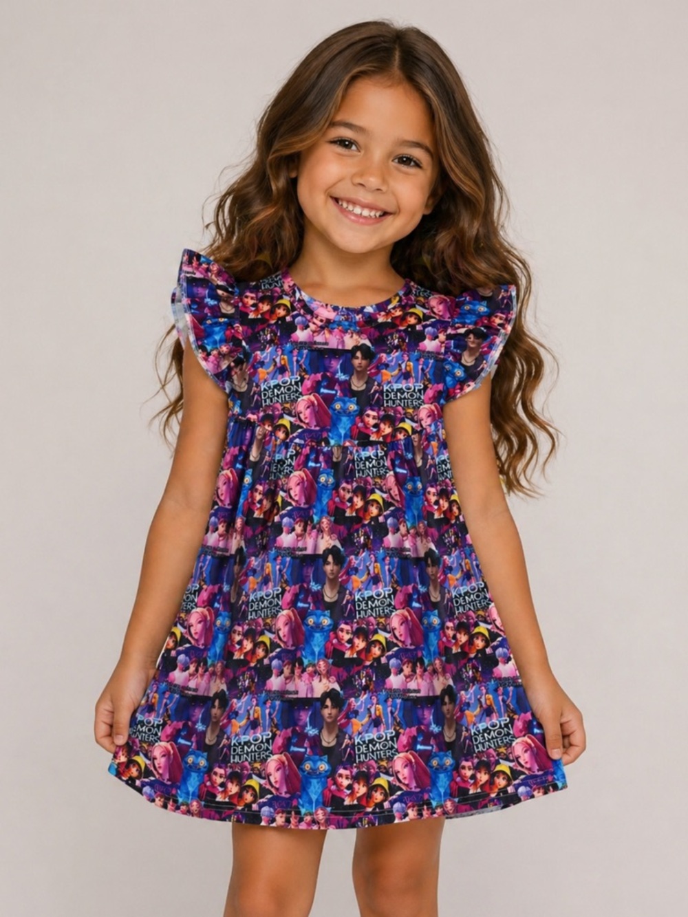New Girls Boutique K-Pop Demon Hunters Huntrix & Saja Boys Ruffle Sleeve Dress